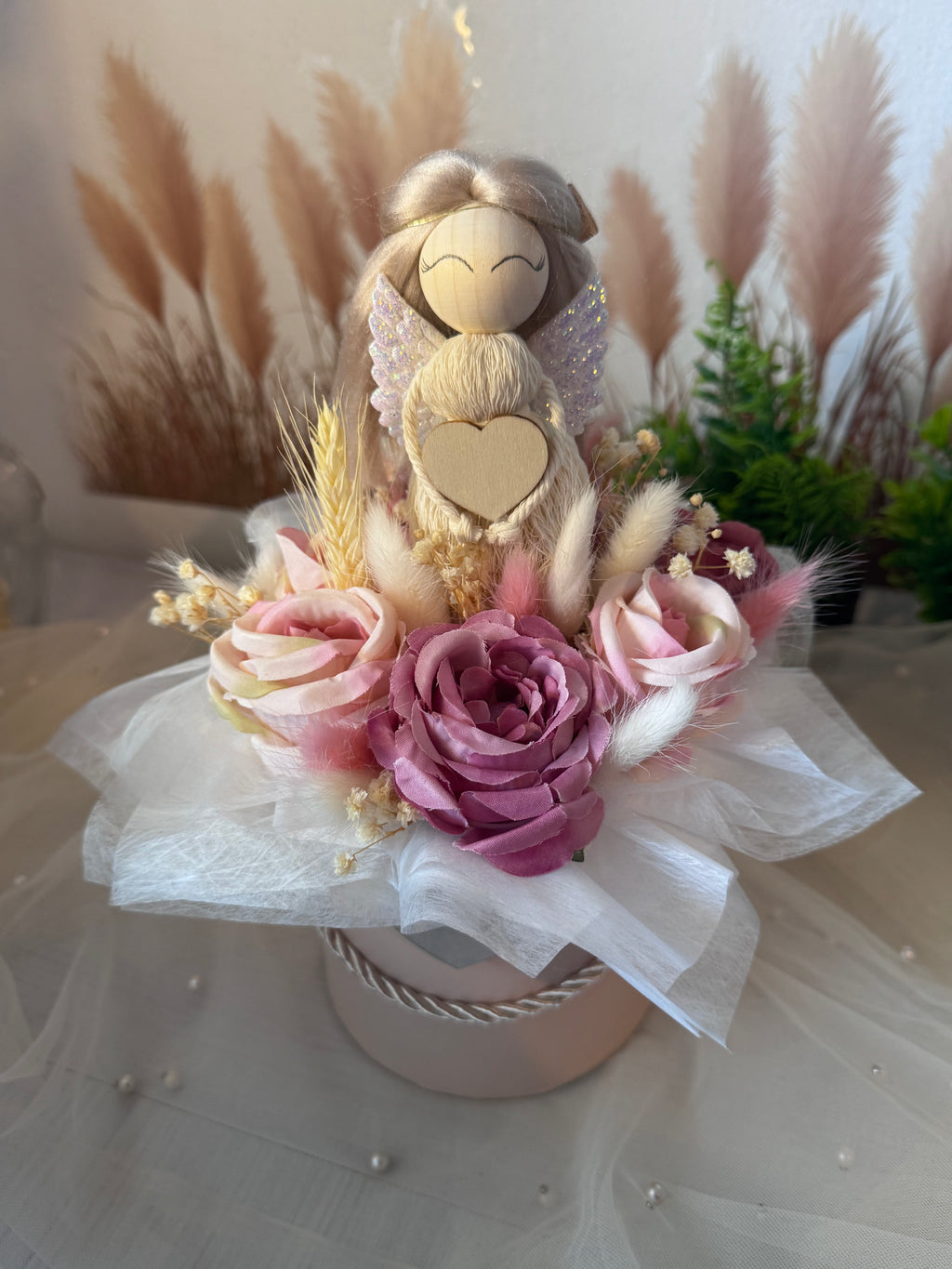 Handmade Macramé Flower Box with Angel