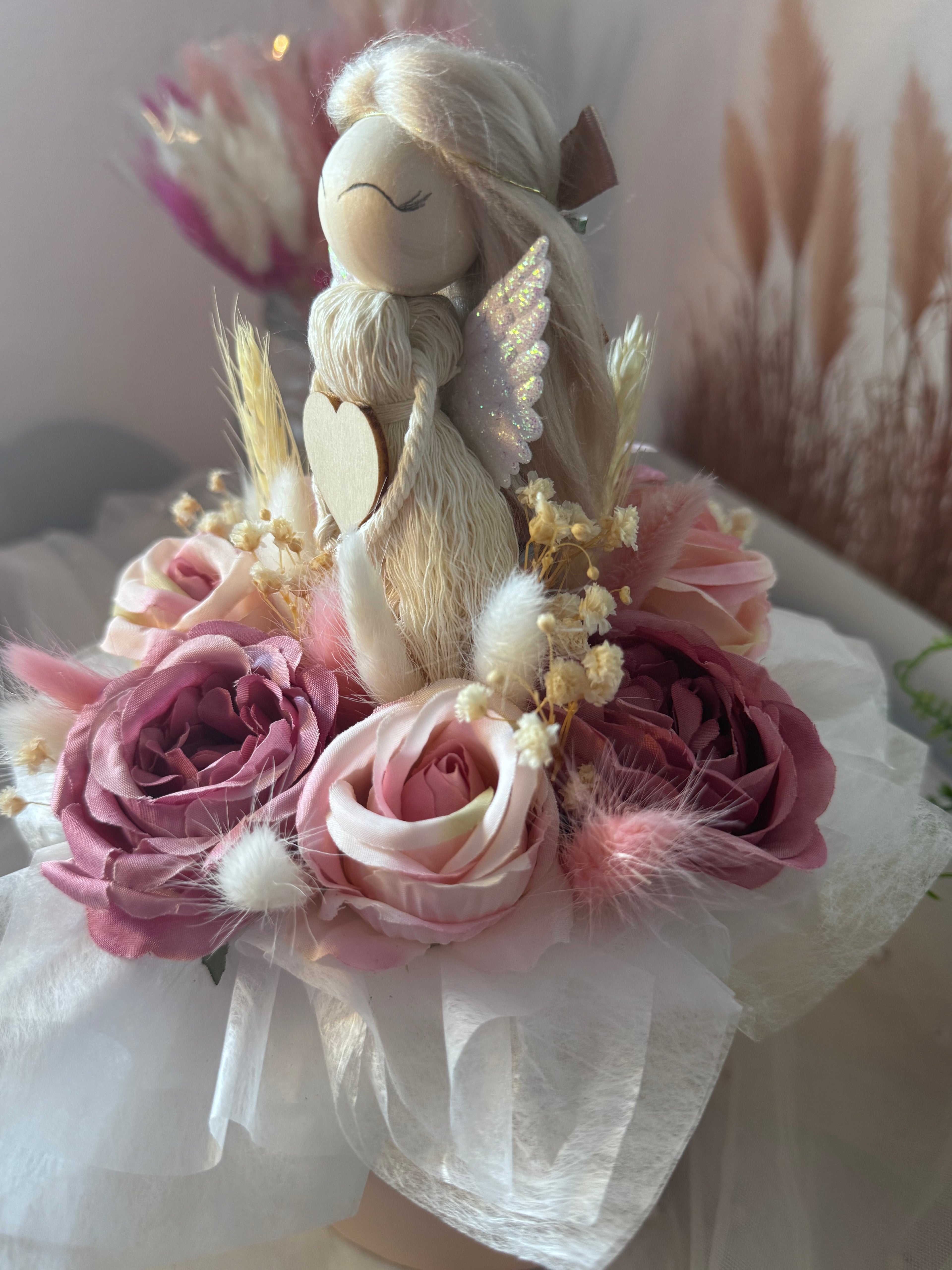 Handmade Macramé Flower Box with Angel